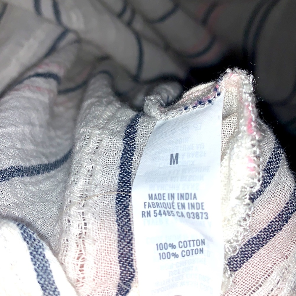 2/$14 Aerie Button Down Short Sleeve Striped Blouse Cream w/ Blue & Pink Stripe - Picture 8 of 8